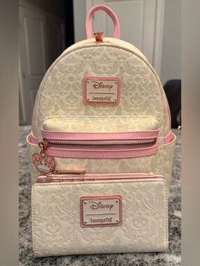 Disney Loungefly Cream & Pink Mini Backpack with Wallet